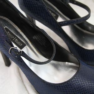 White House Black Market Navy Blue Snakeskin Mary Jane Heels
